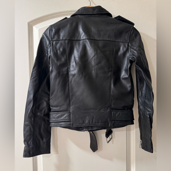 All Saints Black Leather Motorcycle Jacket Asymmetrical Zipper - Picture 6 of 7